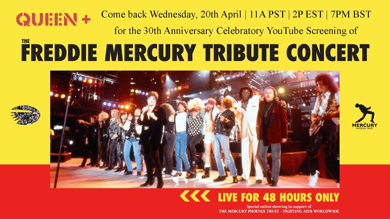 1992年のフレディ・マーキュリー追悼コンサートがクイーンYouTubeチャンネルで21日午前3時より48時間限定でプレミア公開