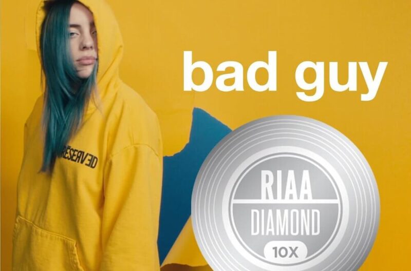 ビリー・アイリッシュ「Bad Guy」が自身初となるRIAAダイヤモンド・ディスクに認定